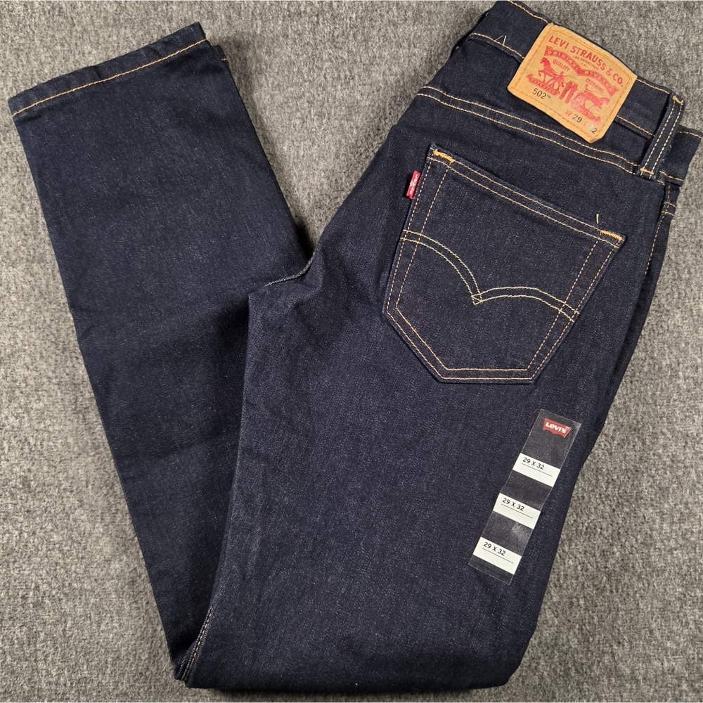 Levi's 502 Jeans Mens 29x32 Blue Denim Dark Wash Stretch Tapered Classic NWT
